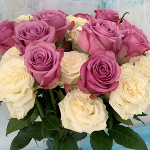 24 Cream & Lavender Long Stem Roses