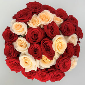 24 Red & Cream Luxury Long Stem Roses